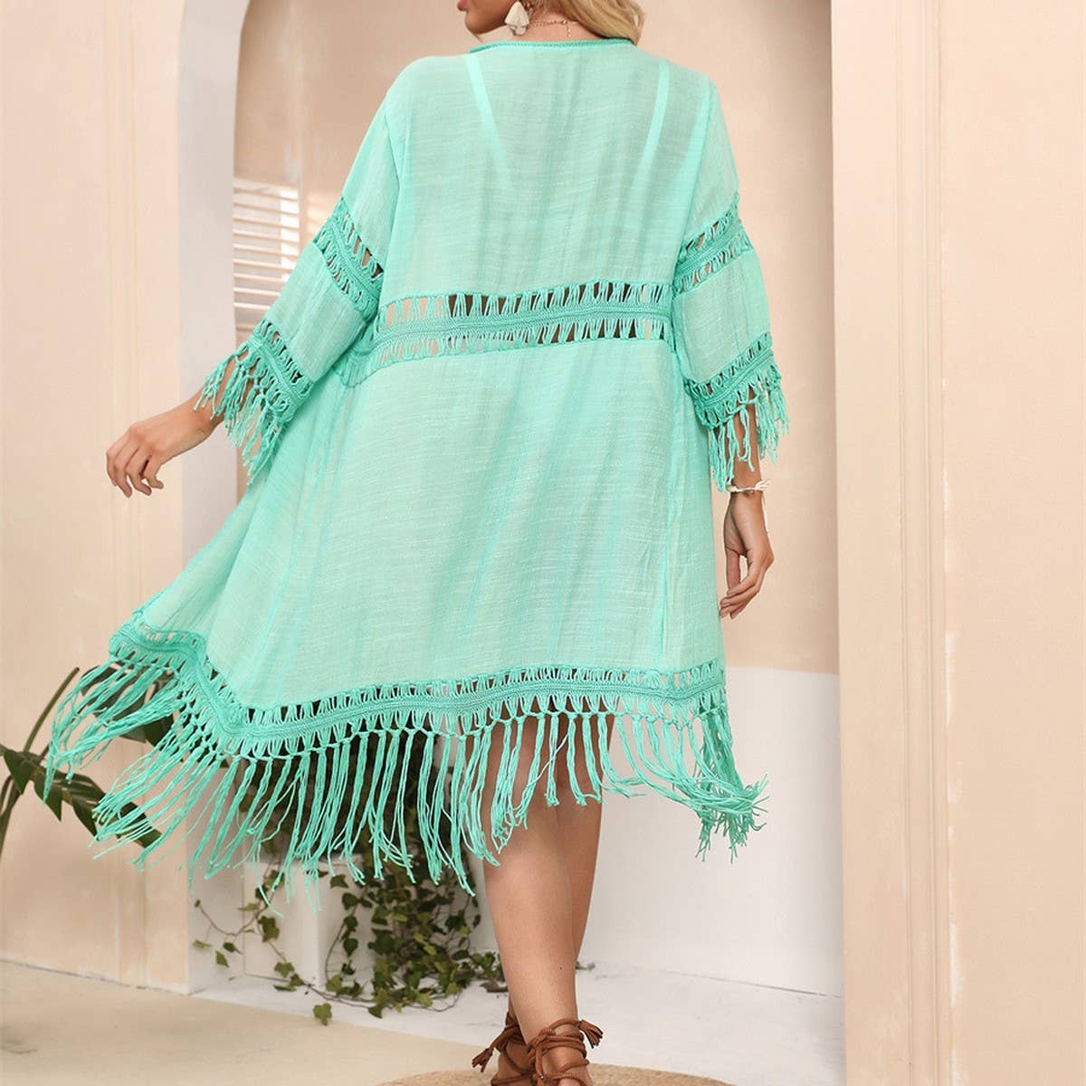WOMEN'S TASSEL STITCHING HOLIDAY SWIMSUIT COVER-UP
