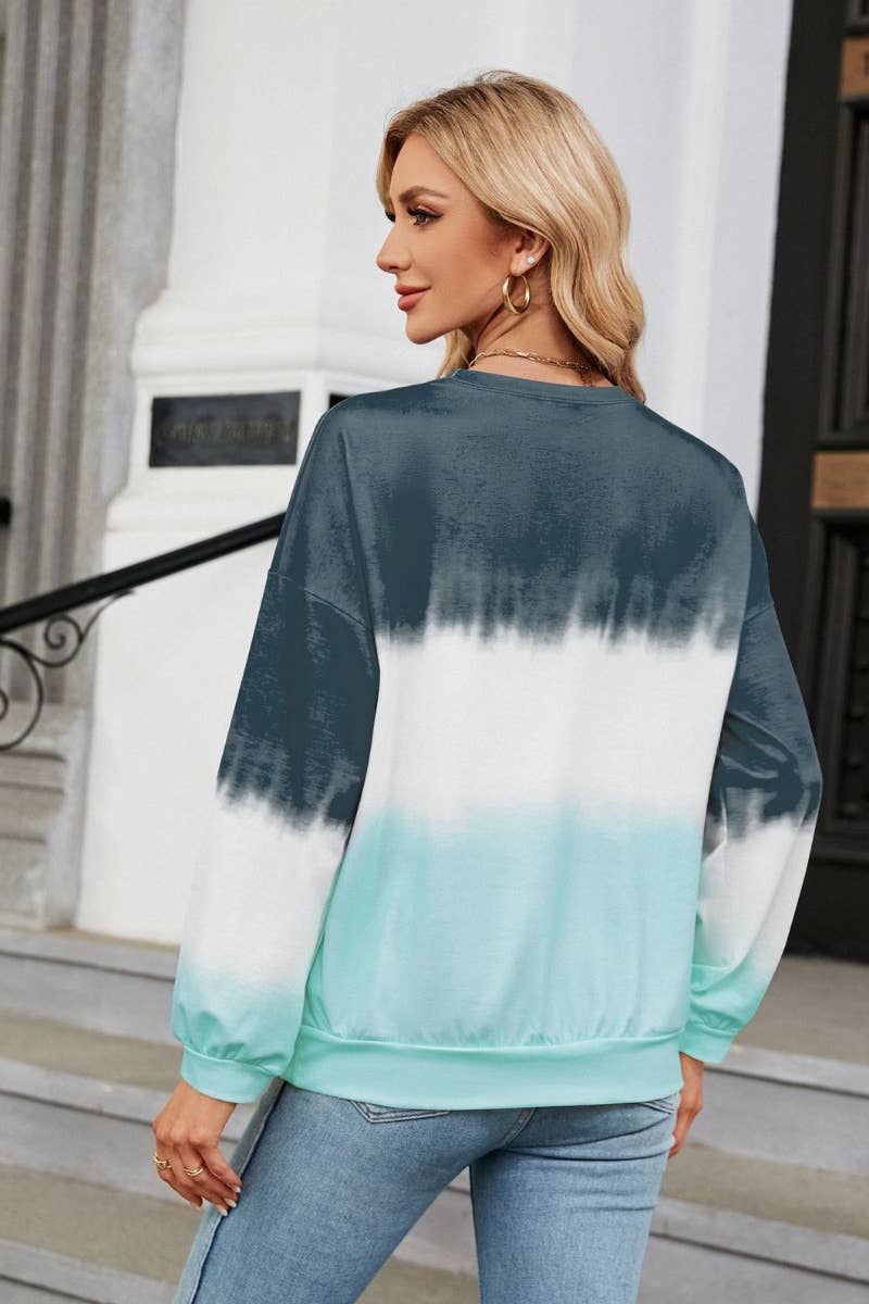 CWTBLL2829_CREW-NECK COLOR GRADIENT LONG-SLEEVED HOODIE