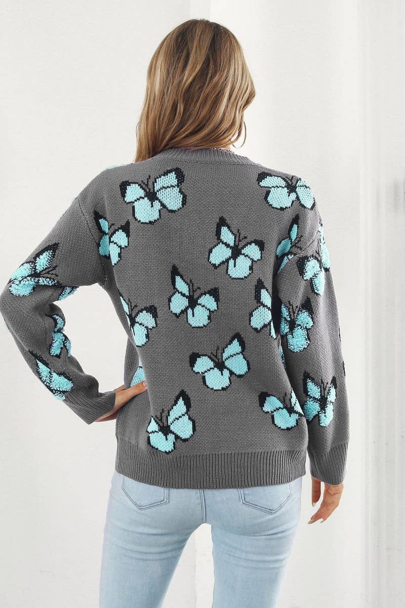 CWOSWL3964_3D BUTTERFLY JACQUARD CREWNECK KNITTED SWEATER
