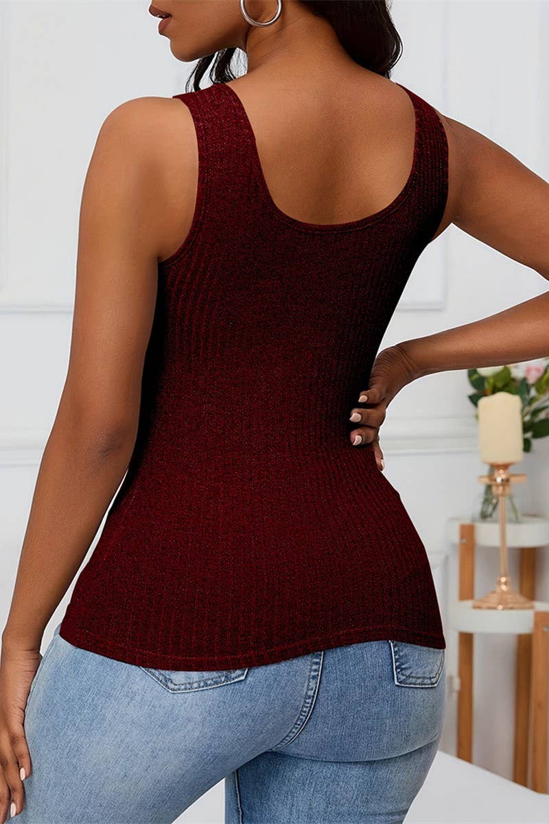 CWTTSL0351_TEMPERAMENT LACE SPLICING V-NECK RIBBED VEST