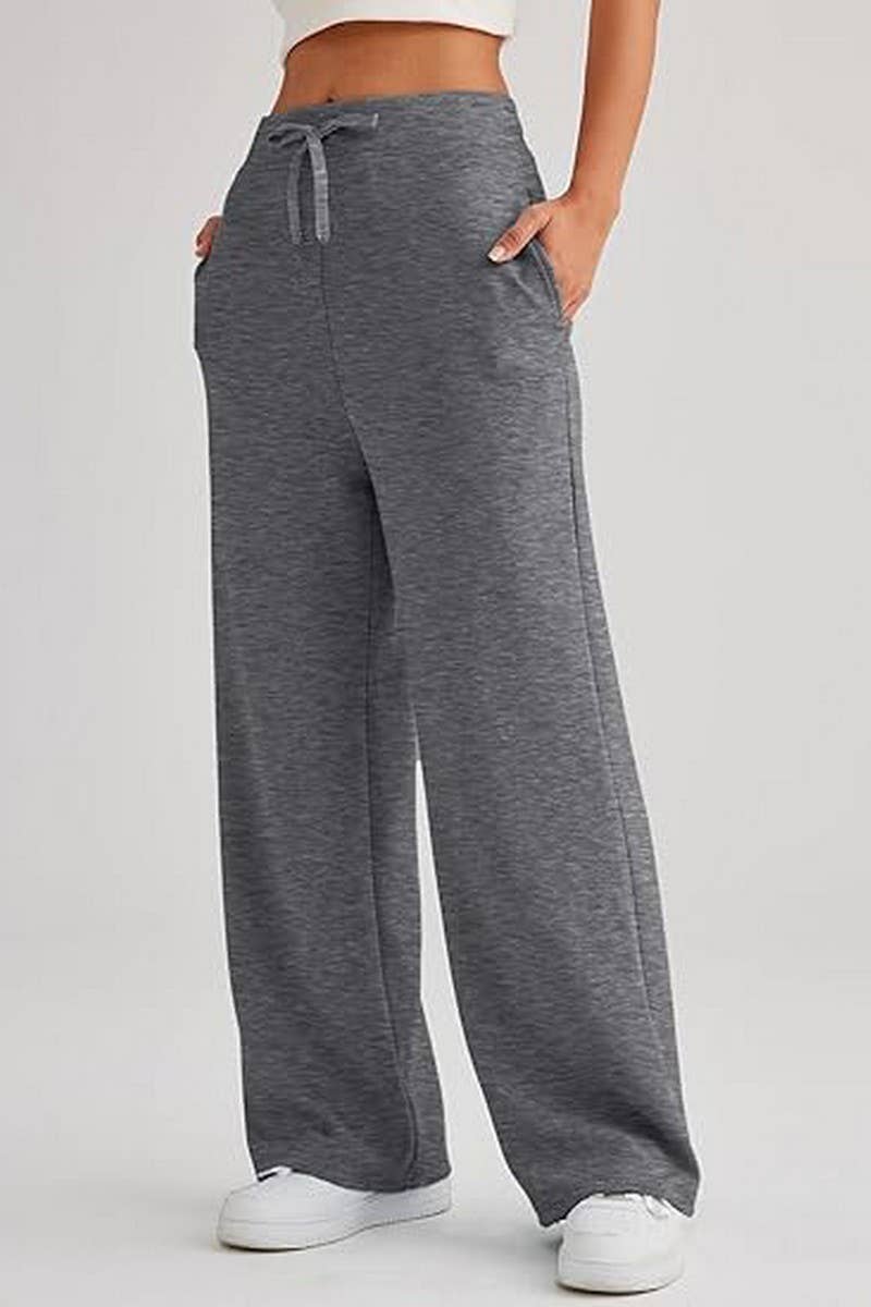CWBLP0703_SOLID COLOR CASUAL LACE-UP WIDE-LEG SWEATPANTS