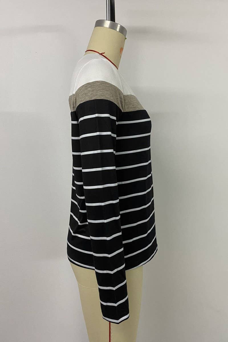 CWTBLL3573_2025 NEW STYLE SPLICING LONG SLEEVE STRIPED T-SHI