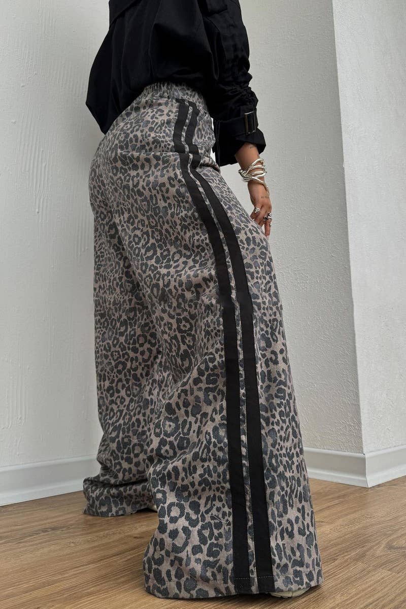 CWBLP1736_LEOPARD PRINT RETRO SIDE STRIPE WIDE-LEG PANTS