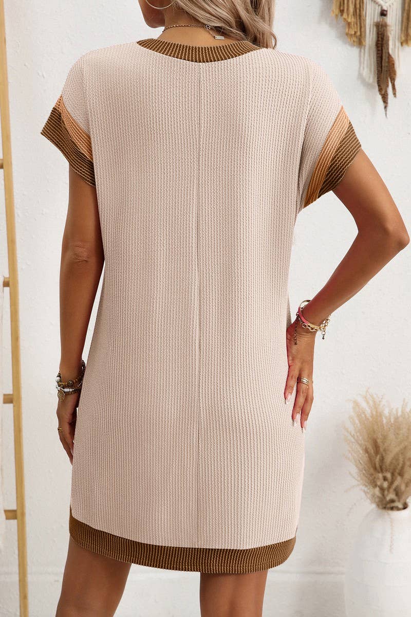 CWDSD8677_COLORBLOCK TWISTED STRIPE POCKET T-SHIRT DRESS