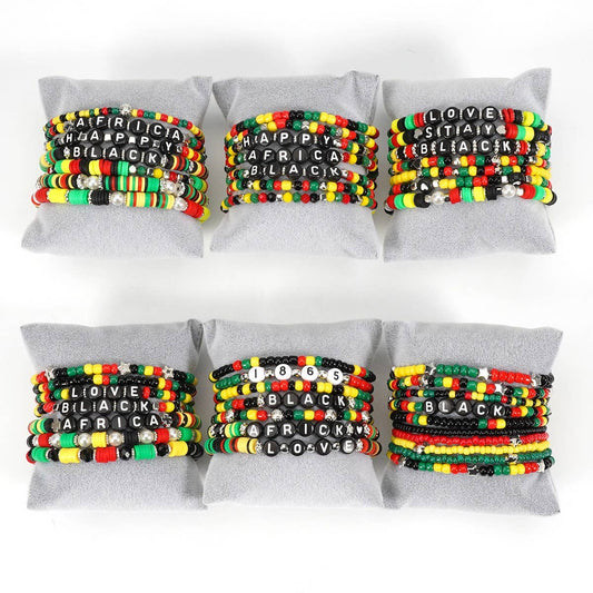 CWAJE05710_AFRICAN BOHO BEADED JUNETEENTH STRETCH BRACELET