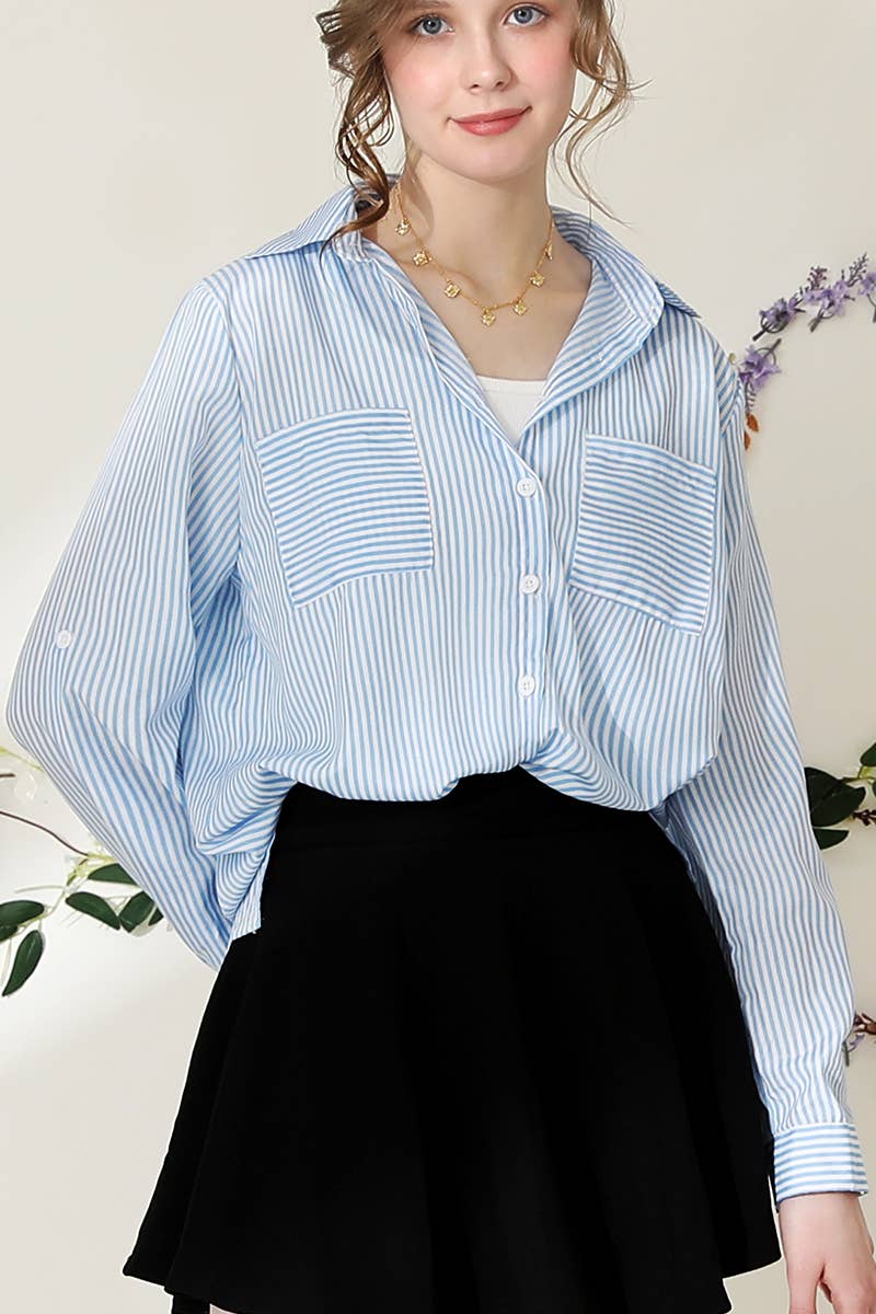 CWTSTL716_Striped Button Down Long Sleeve Collared Shirts