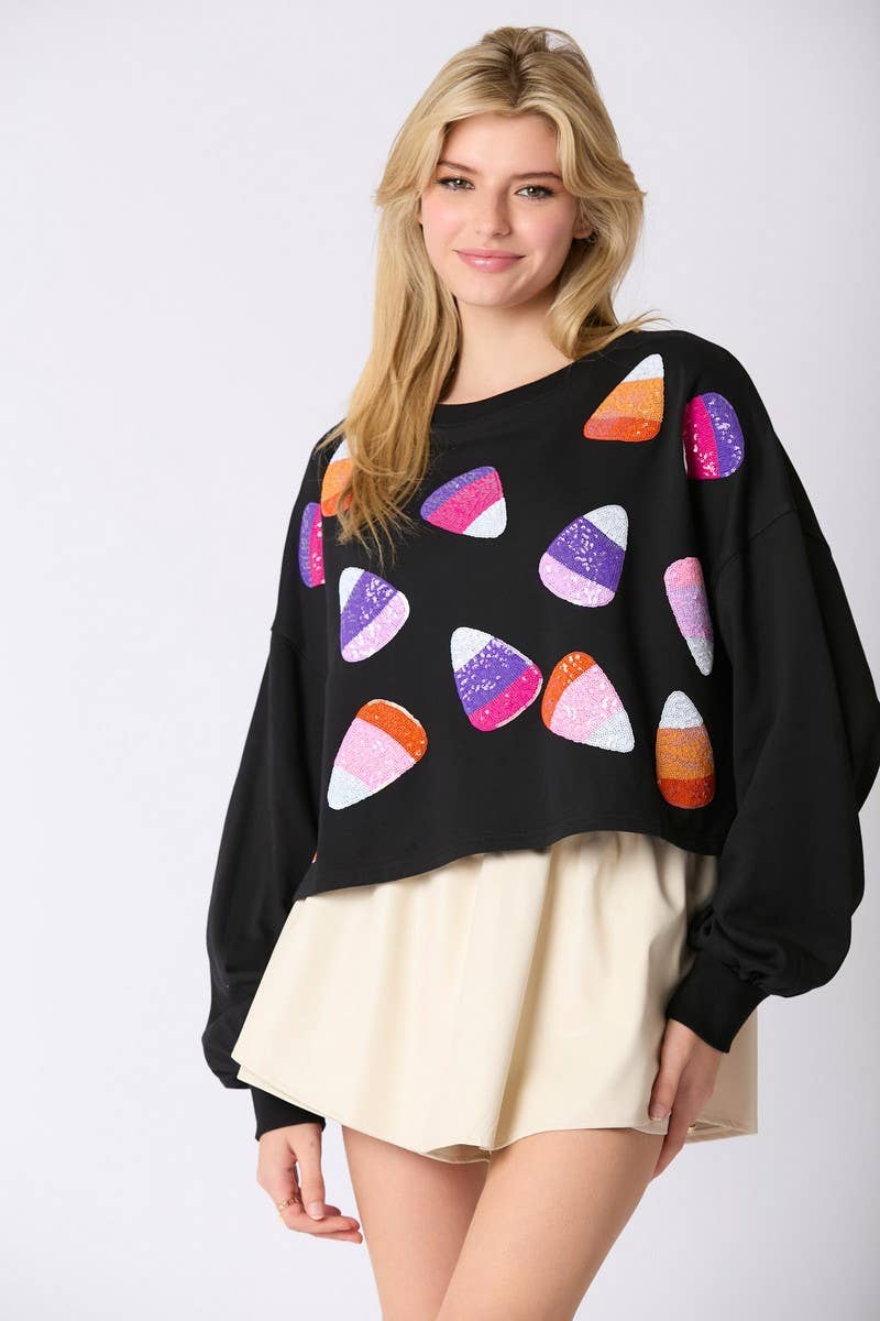 CWTBLL01277_HALLOWEEN CANDY SEQUIN PULLOVER SWEATSHIRT