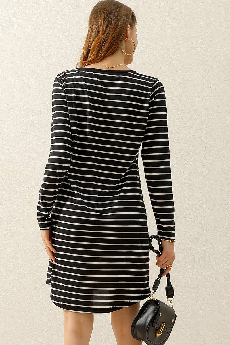 CWDMD805_BUTTON DOWN LONG SLEEVE CASAUL MAXI KNEE DRESS