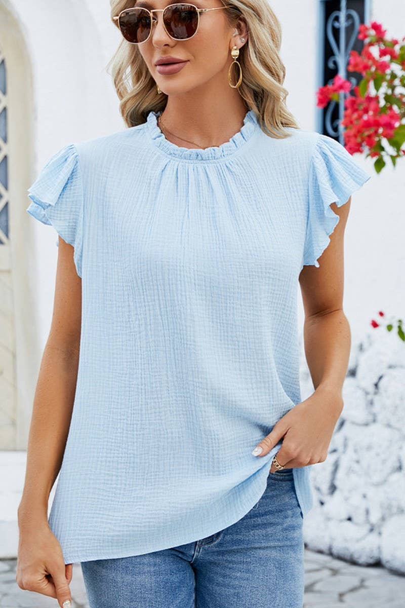 CWTBLS0886_COTTON RUFFLED SHIRT WITH RUFFLED SLEEVE TEXTURE