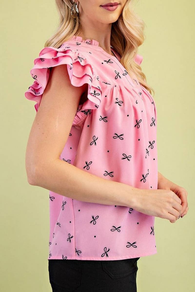 CWTBLS1815_SUMMER V-NECK SWEET PRINTED LADIES SHIRT