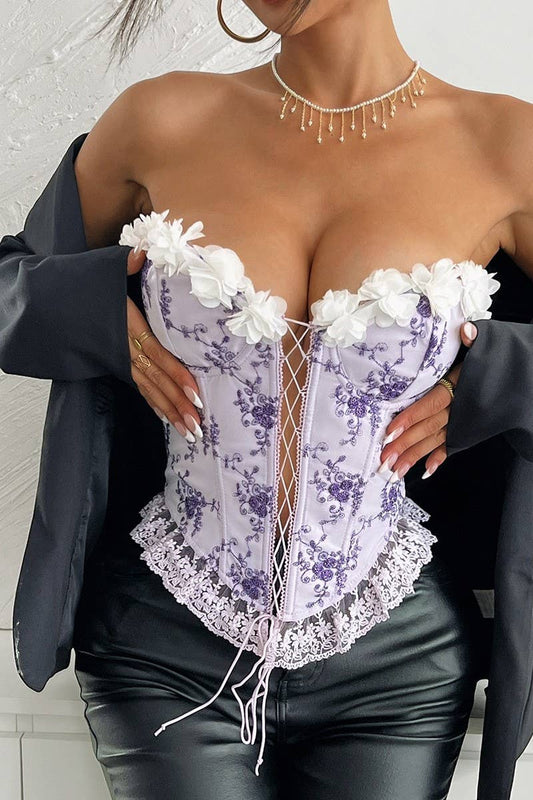 CWTTT0045_EMBROIDERED HANDMADE FLOWER LACE LACE-UP VEST