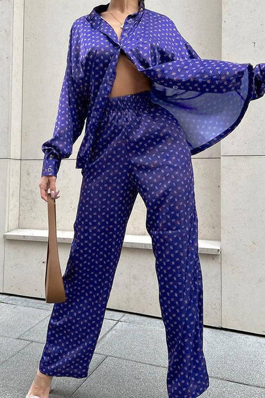 CWSPJ0329_SATIN PRINTED SHIRT PAJAMAS TWO-PIECE SET