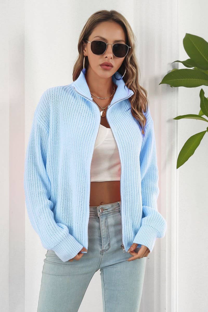 CWOCAL1168_TURTLENECK LOOSE ZIPPER KNIT CARDIGAN