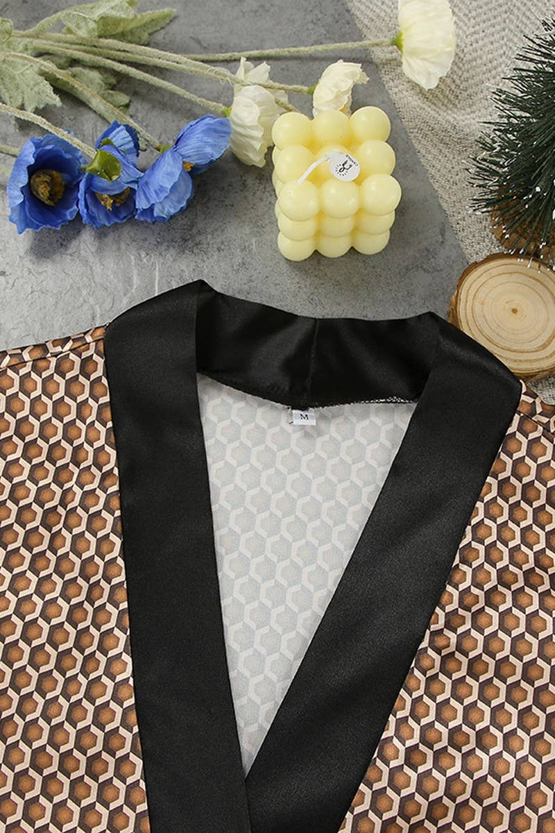 CWSPJ0395_SATIN PRINT CARDIGAN ROBE SHORTS TWO-PIECE SET