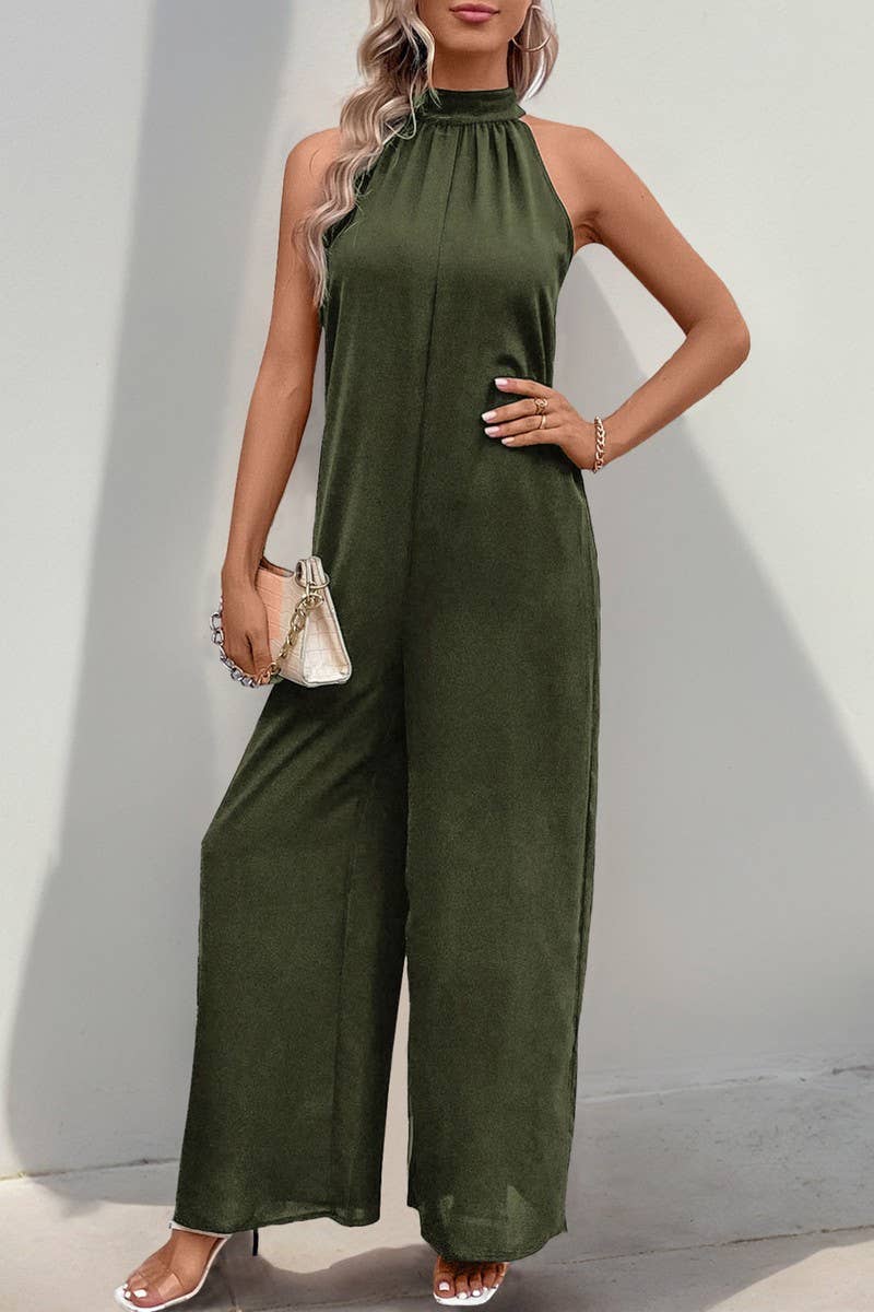 CWSJS1675_SOLID HIGH NECK HALTER WIDE LEG JUMPSUIT