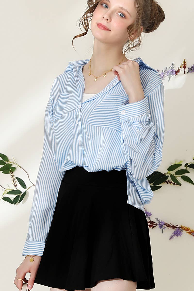 CWTSTL716_Striped Button Down Long Sleeve Collared Shirts