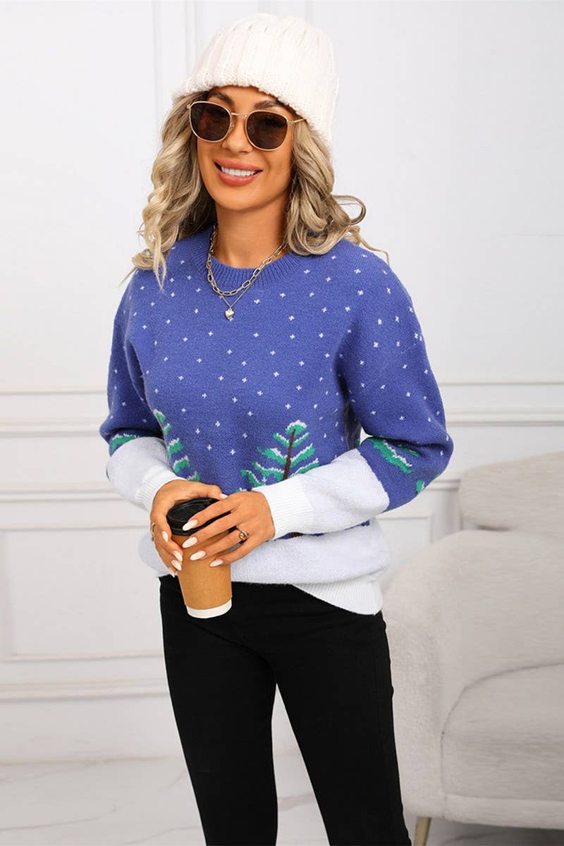 CWOSWL07595_CREW NECK CHRISTMAS TREE KNIT SWEATER