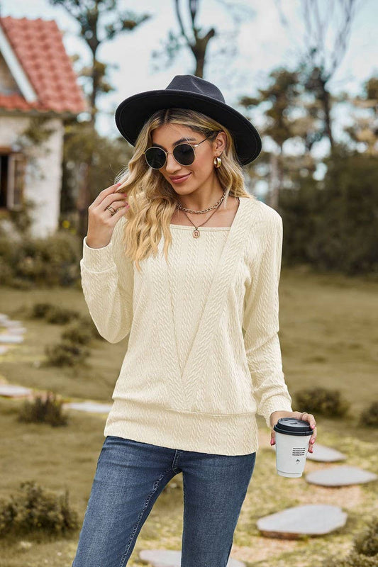 CWTBLL3678_SOLID COLOR SQUARE NECK CROSS LOOSE TOP