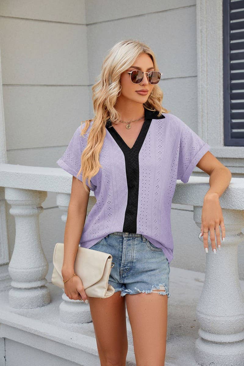 CWTTS0832_V-Neck Short Sleeve Knit Top