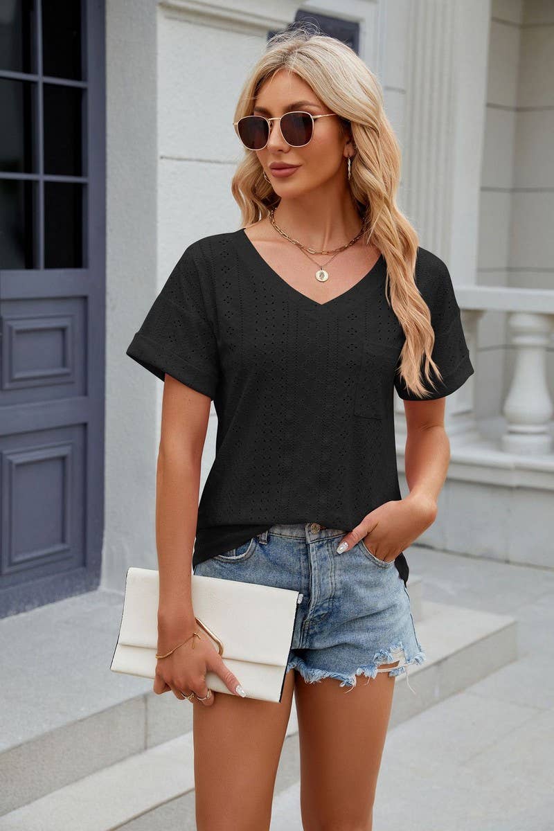 CWTTS0827_V-Neck Short Sleeve Knit Top