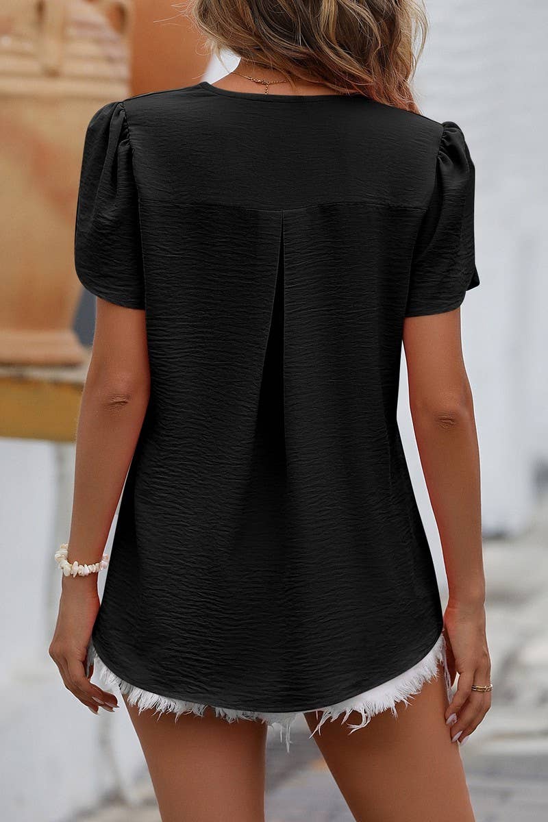 CWTBLS0317_V Neck Ruffle Short Sleeve Blouse