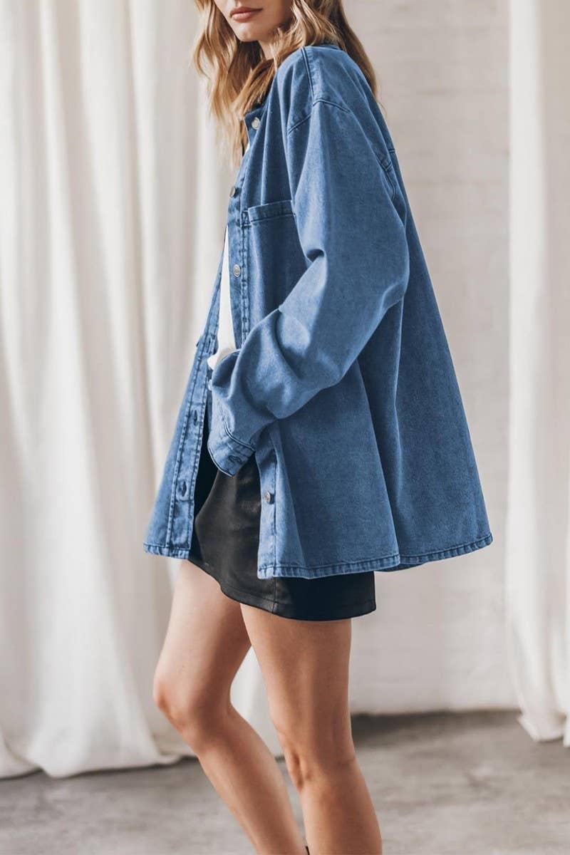 CWOCO1183_VINTAGE BLUE DENIM POCKETED LOOSE SHIRT