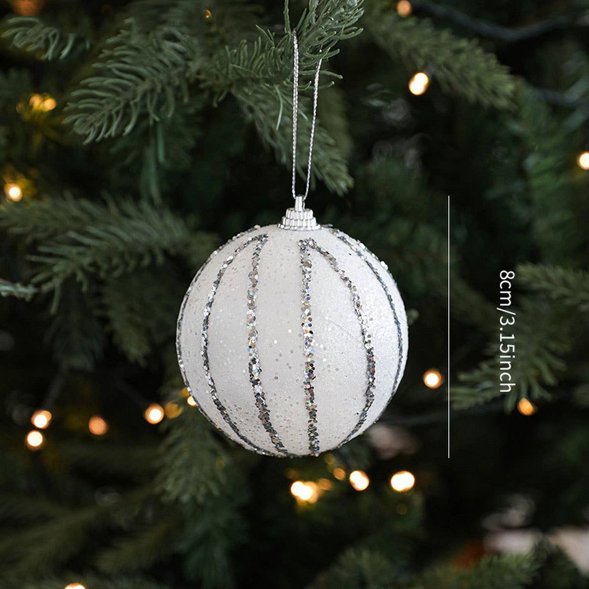 Silver Foam Glitter Xmas Balls Bows Tree Topper