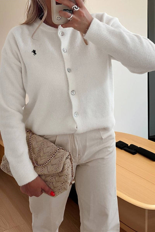 CWOCAL00768_CASUAL ROUND NECK LONG-SLEEVED KNITTED CARDIGAN