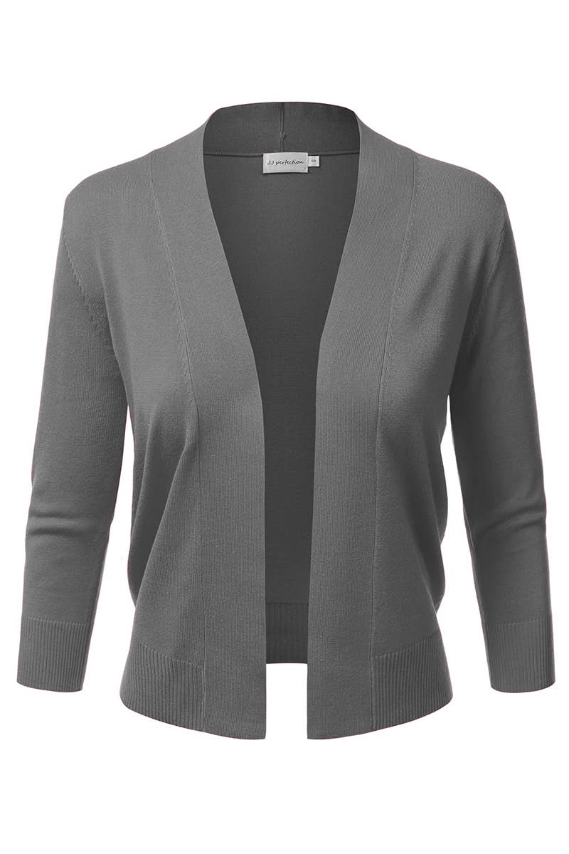 AWOCAS074_Basic 3/4 Sleeve Open Front Cropped Cardigan