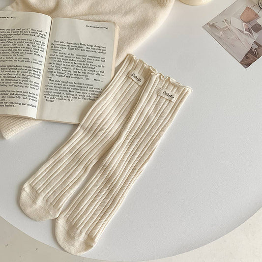 WOMEN  FLOWER  EAR EDGE LONG CREW SOCKS