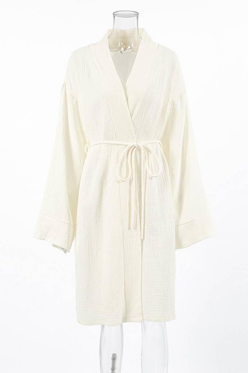 CWSPJ00523_COTTON ROBE WOMEN BREATHABLE LOUNGEWEAR WITH BELT