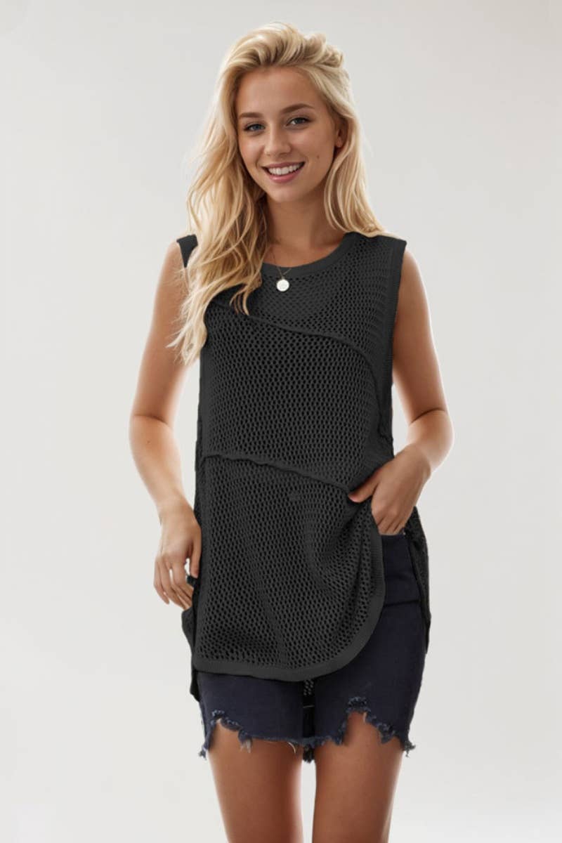 CWTBLSL0297_CUT-OUT SLEEVELESS KNIT CREW NECK TOP