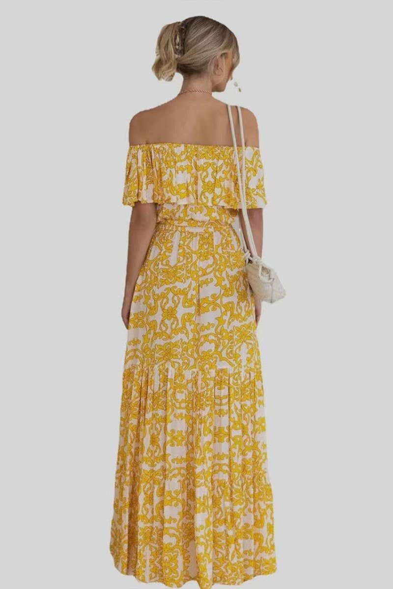 CWDSD7943_OFF SHOULDER FLORAL RUFFLED LONG DRESS