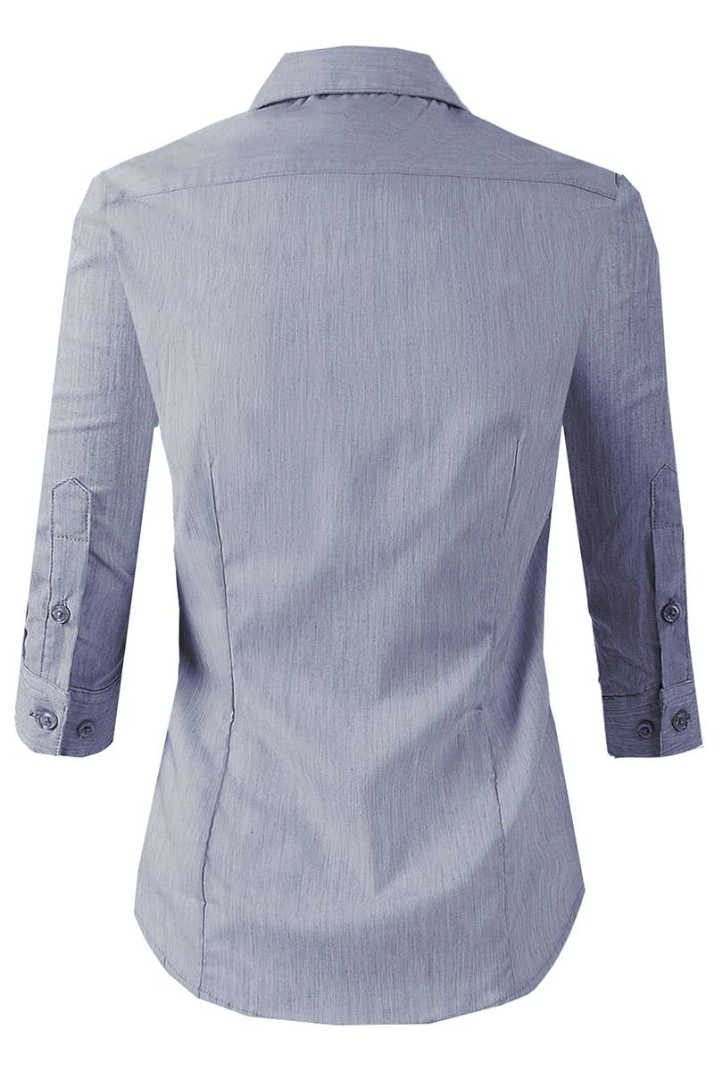 CWTSTS116_Basic Slim Fit Simple 3/4 Sleeve Button Down Shirt
