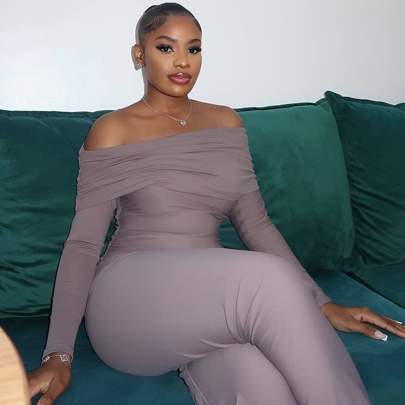 CASUAL SOLID COLOR PLEATED SHOULDER TOP ONESIE