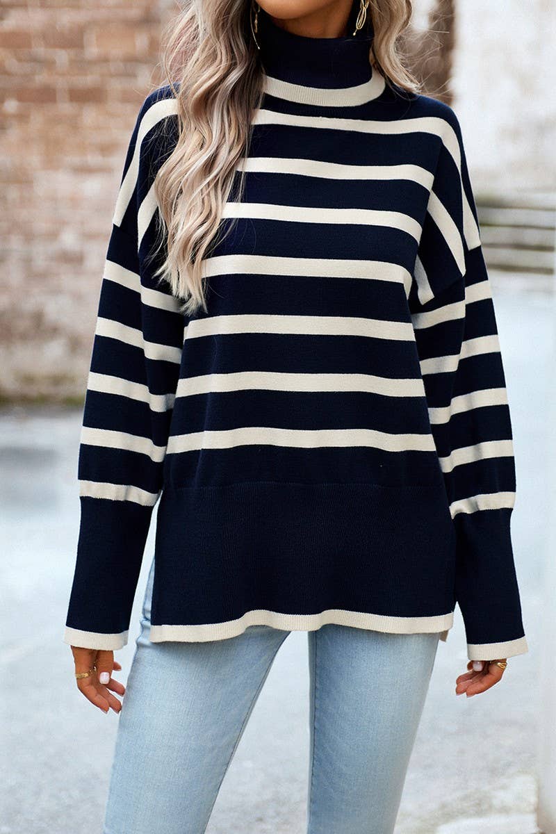 CWOSWL6509_STRIPED LOOSE-FITTING TURTLENECK SWEATER