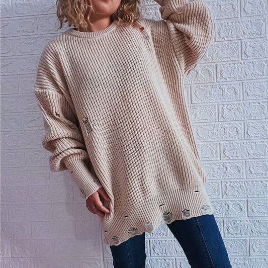 WOSWL1296_Crew Neck Pullover Casual Long Sleeve Sweater