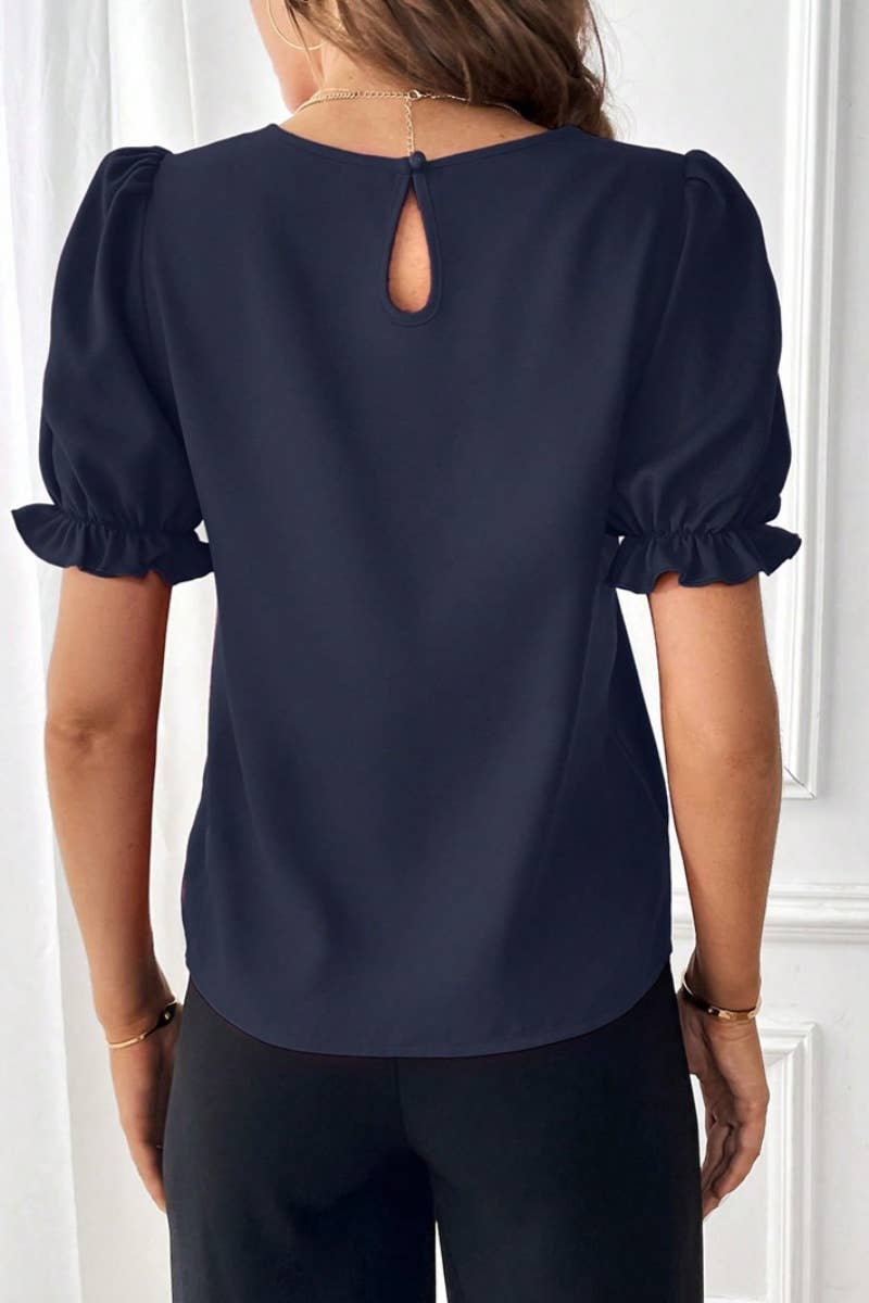 CWTBLS1133_SUMMER FASHION CREW-NECK SOLID COLOR SHIRT TOP