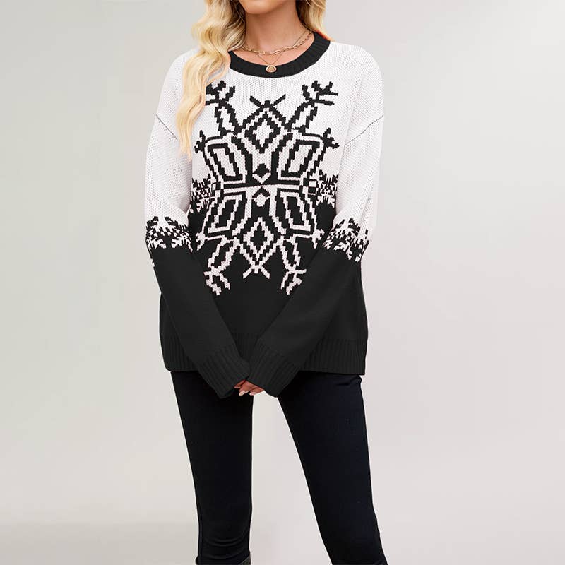 Christmas big snowflake casual knitted sweater