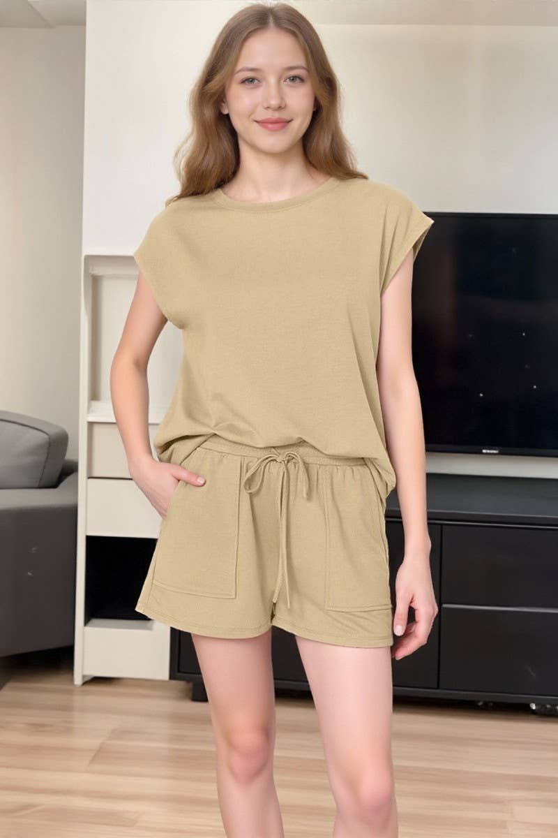 CWSTB00487_2025 SPRING SUMMER WOMEN 2 PIECE SET SHORT SLEEVE