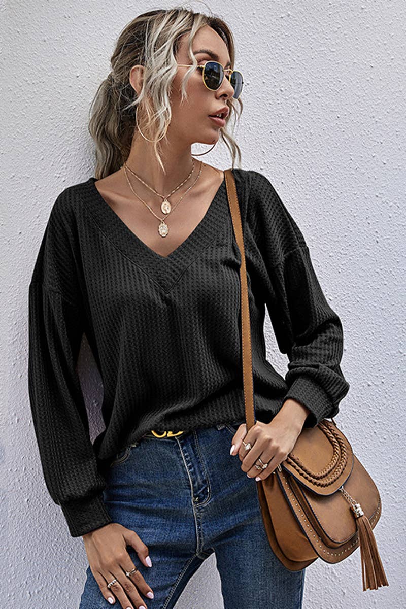 CWTTL1949_SOLID COLOR V-NECK LONG-SLEEVED BASE SWEATER