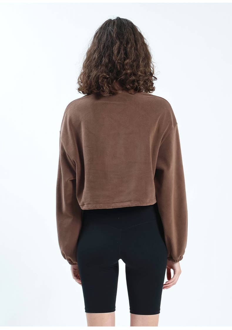 Adjustable hem semi-zipper fleece hoodie