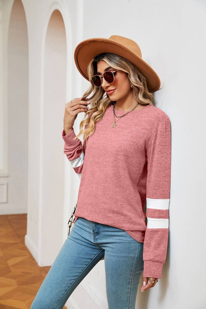 CWTBLL2387_ROUND NECK LONG SLEEVE COLORBLOCK BOTTOMING TOP