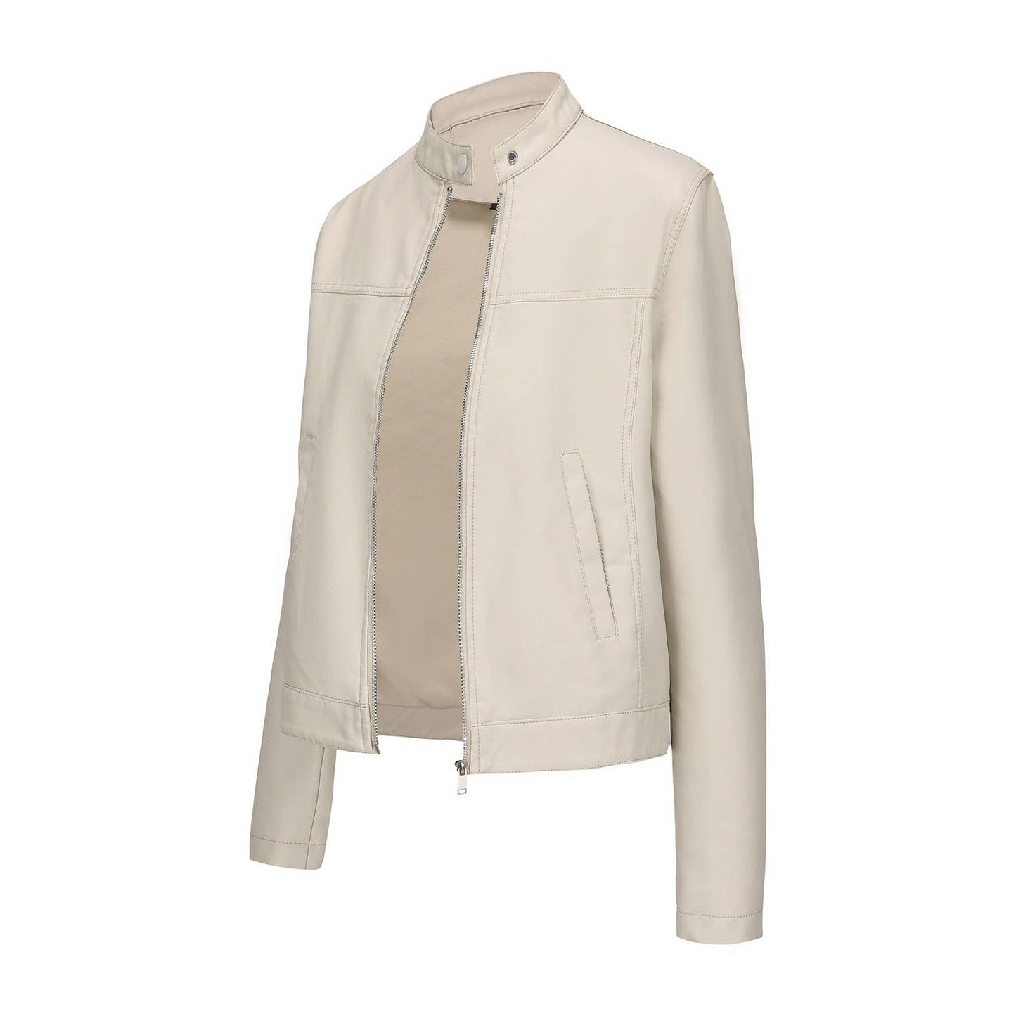 Fashionable stand-up collar short leather jacket