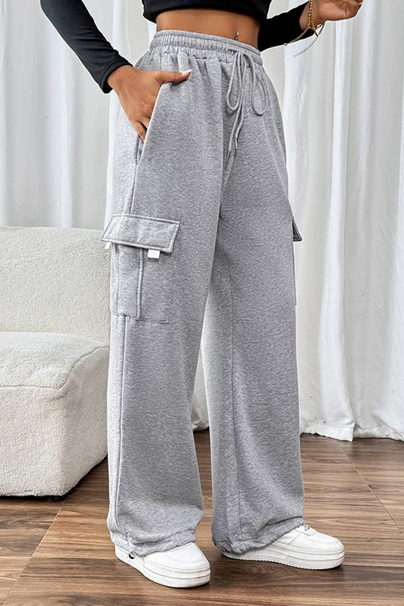 CWBLP1069_CASUAL HIGH WAIST PATCHWORK POCKET SWEATPANTS