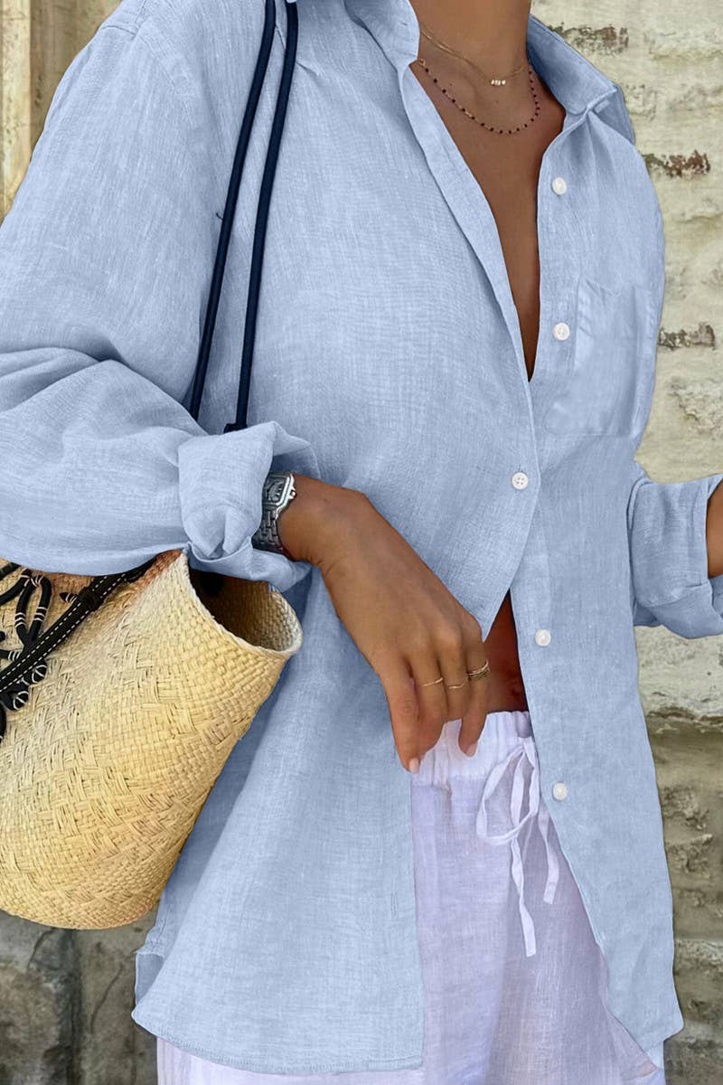 CWTSTL01009_CASUAL SOLID LOOSE FIT LONG SLEEVE SHIRT