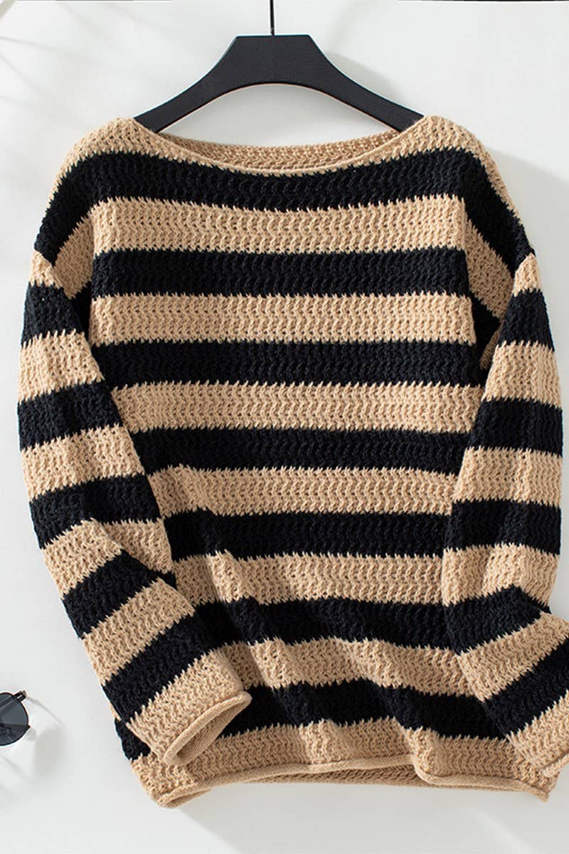 CWOSWL2814_CONTRAST STRIPED BOAT NECK SWEATER