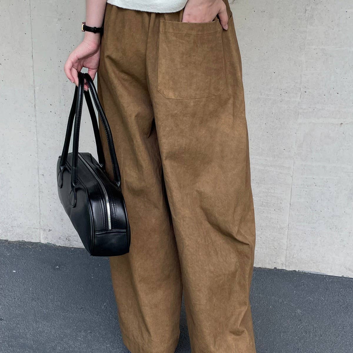 Cotton retro high-waisted loose-fitting slacks
