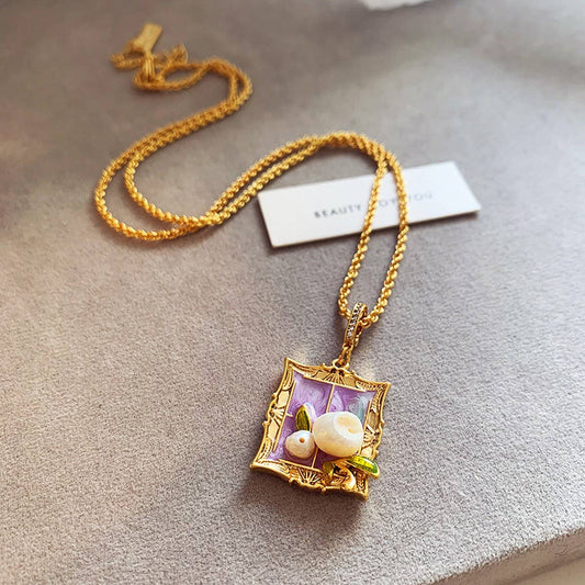 MONET GARDEN OIL PAINTING STYLE FASHION NECKLACE
