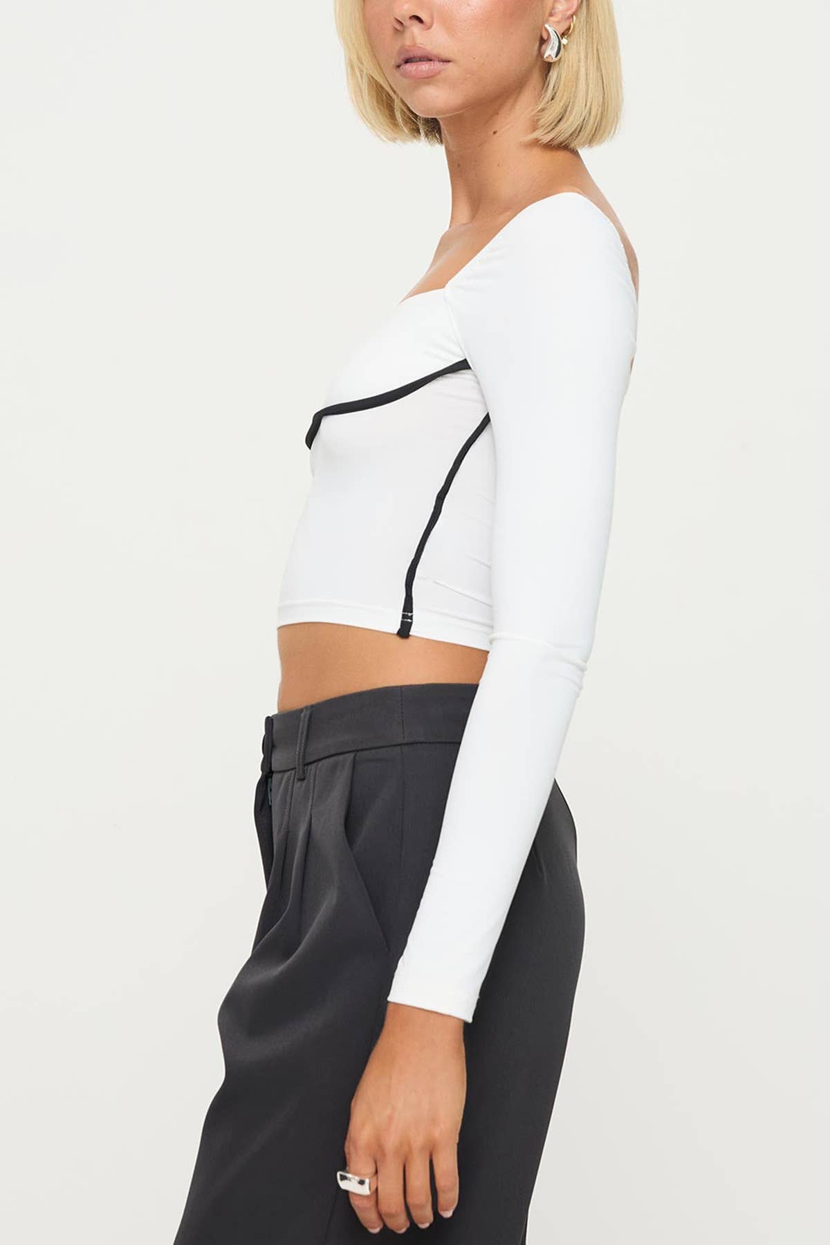 COLOR CONTRAST PATCHWORK SQUARE COLLAR SLIM SHIRT